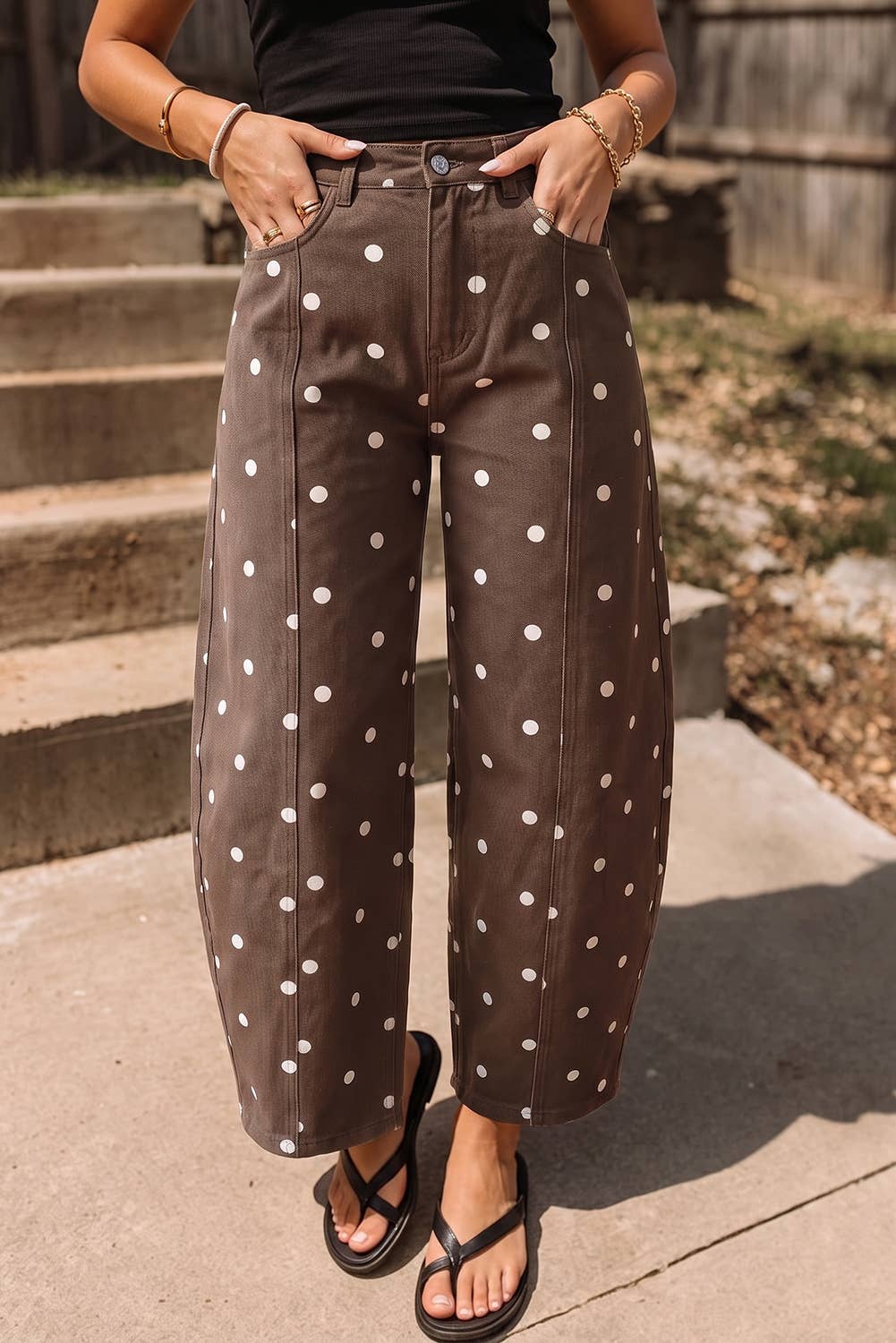 Polka Dot Detail Barrel Jeans