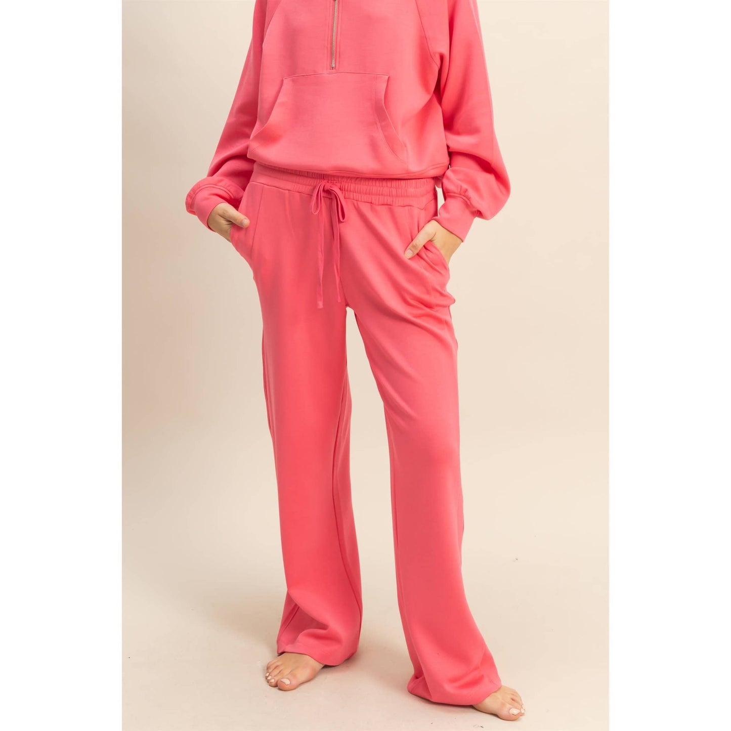 Scuba Knit High-Waist Wide-Leg Drawstring Sweatpants