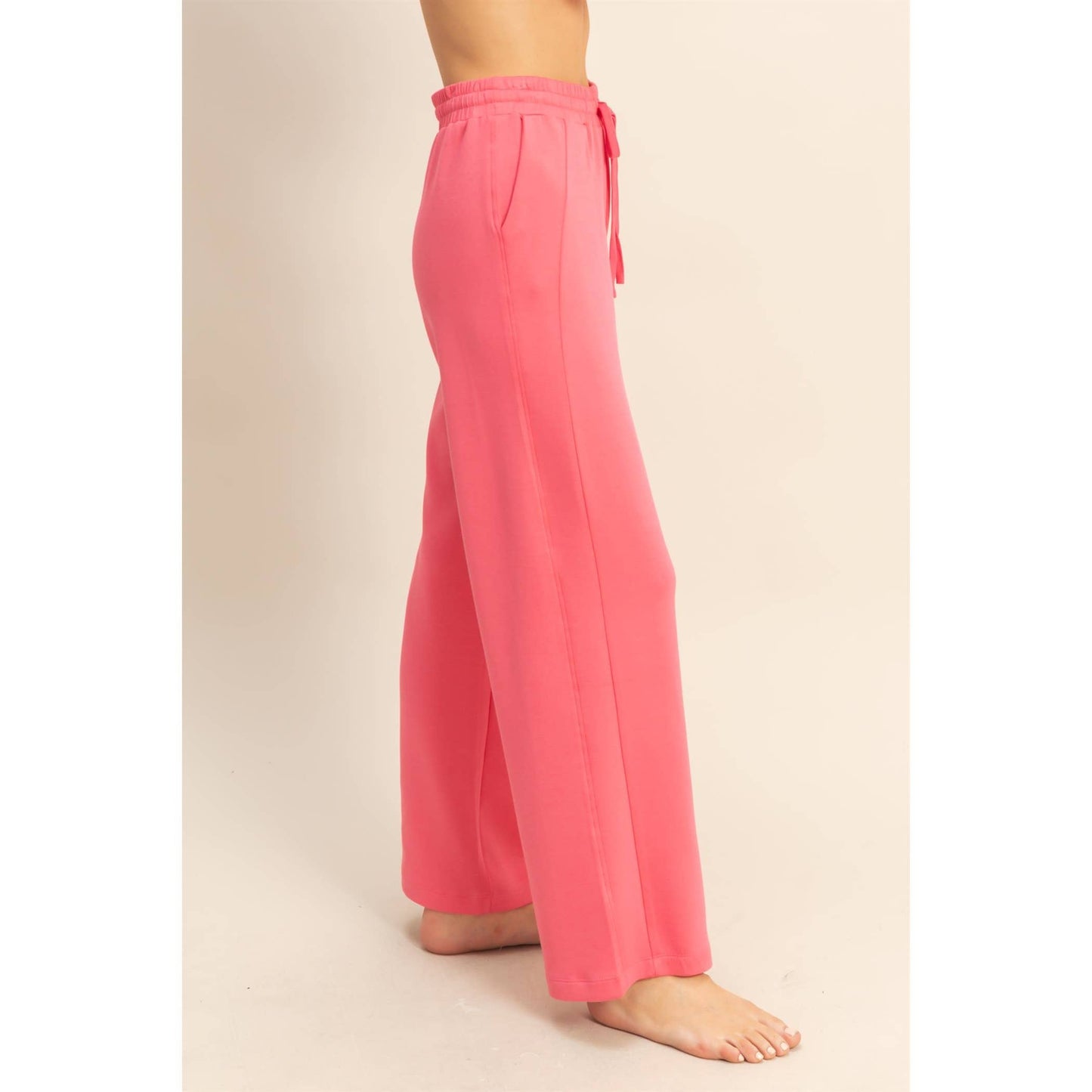 Scuba Knit High-Waist Wide-Leg Drawstring Sweatpants