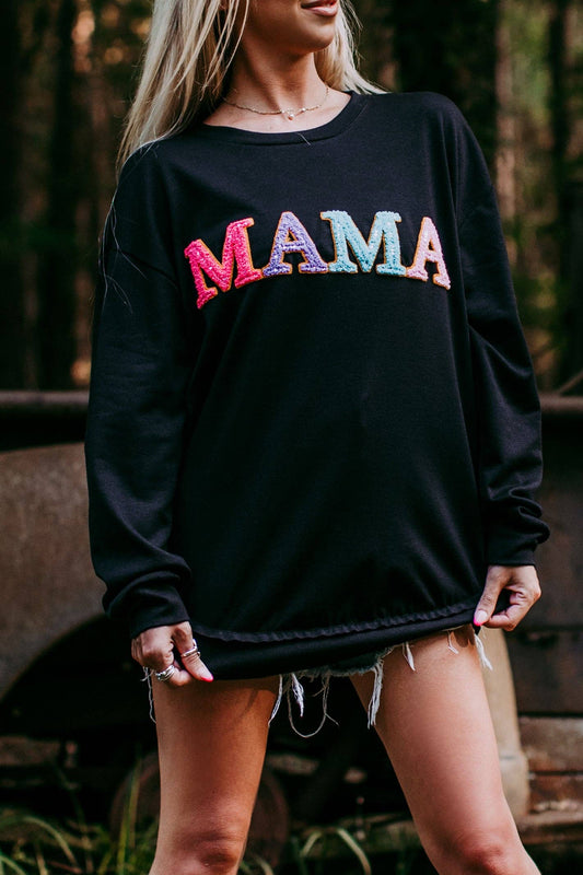 MAMA Chenille Sequins Embroidery Sweatshirt