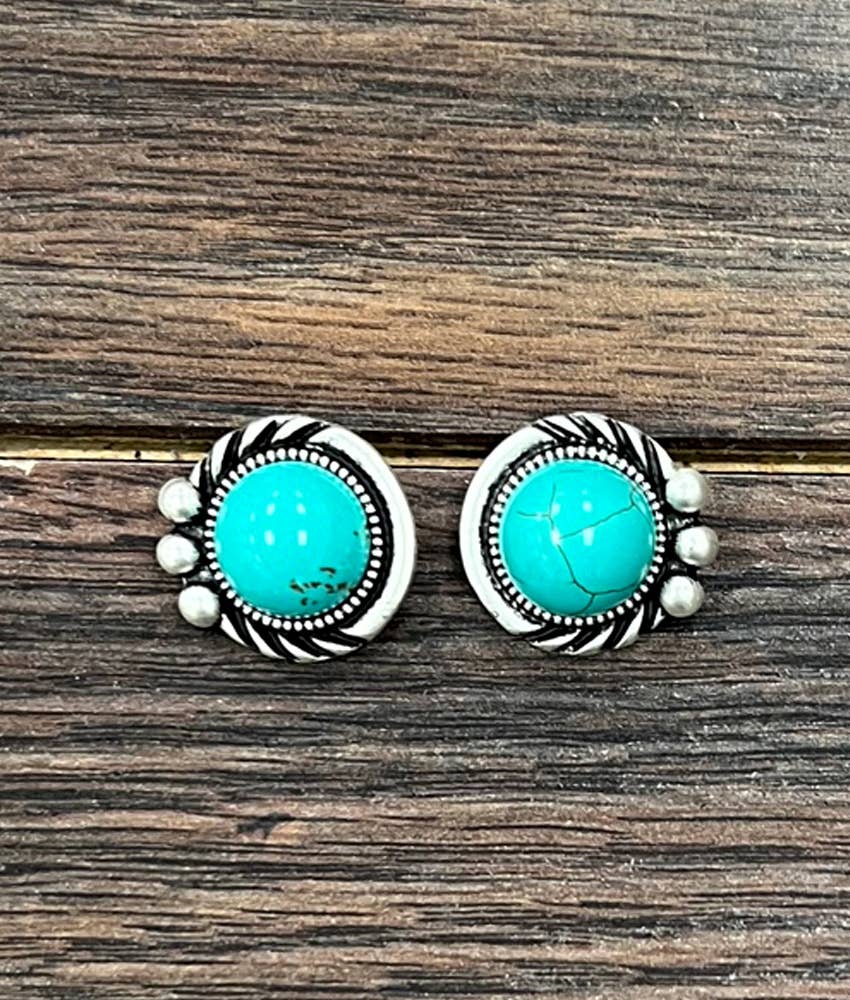 Round Turquoise Stud Earrings