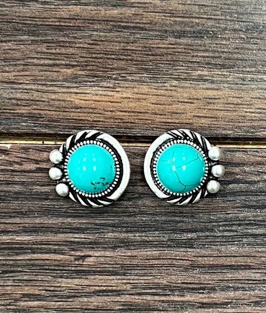 Round Turquoise Stud Earrings
