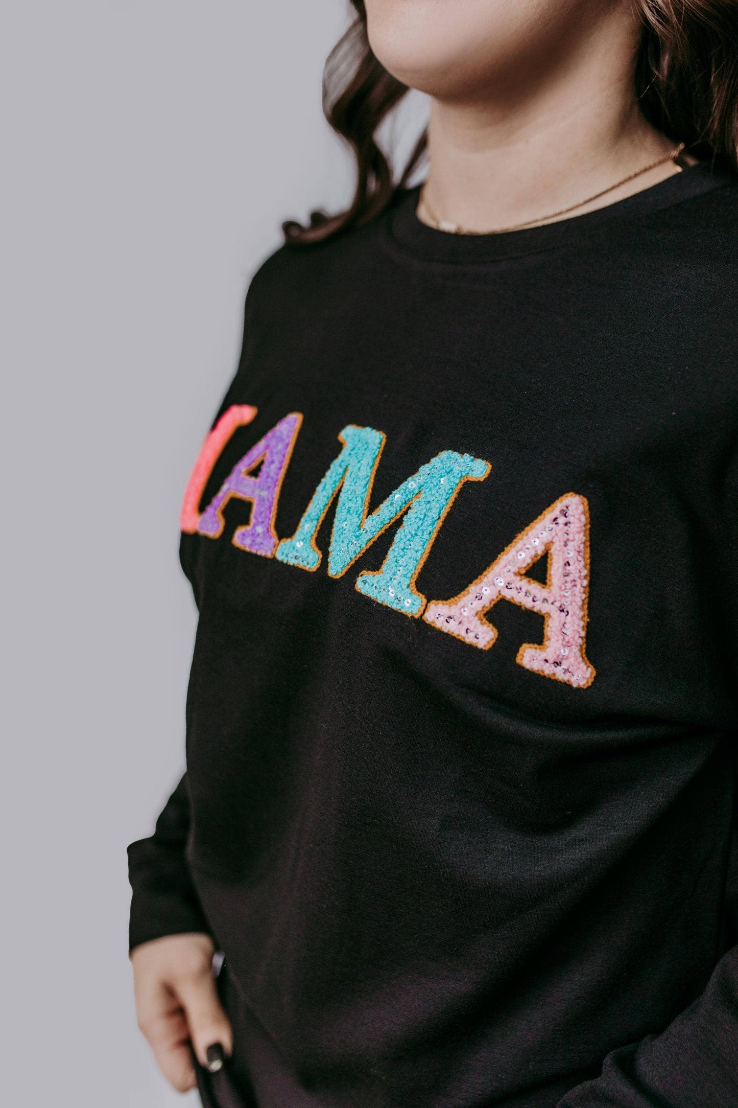 MAMA Chenille Sequins Embroidery Sweatshirt