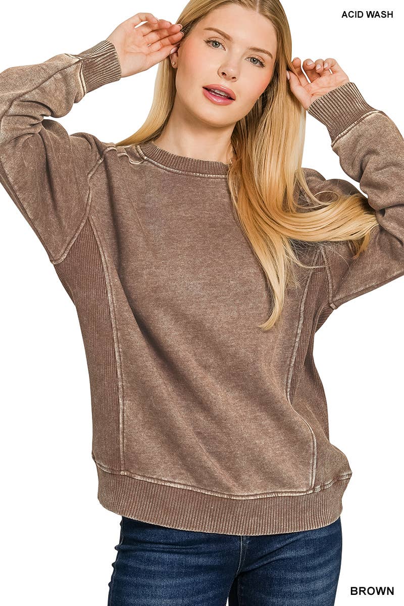 Acid Washed Fleece Side Rib Sweatshirts