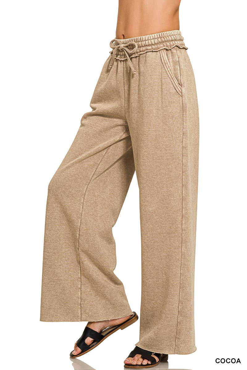 Acid Wash Fleece Sweatpants With Pockets