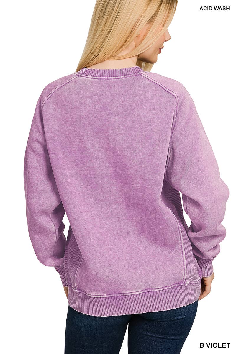 Acid Washed Fleece Side Rib Sweatshirts