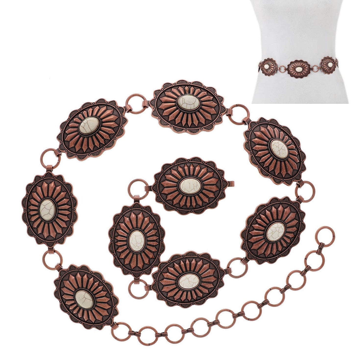 Floral Concho Western Chain Link Hip Belt
