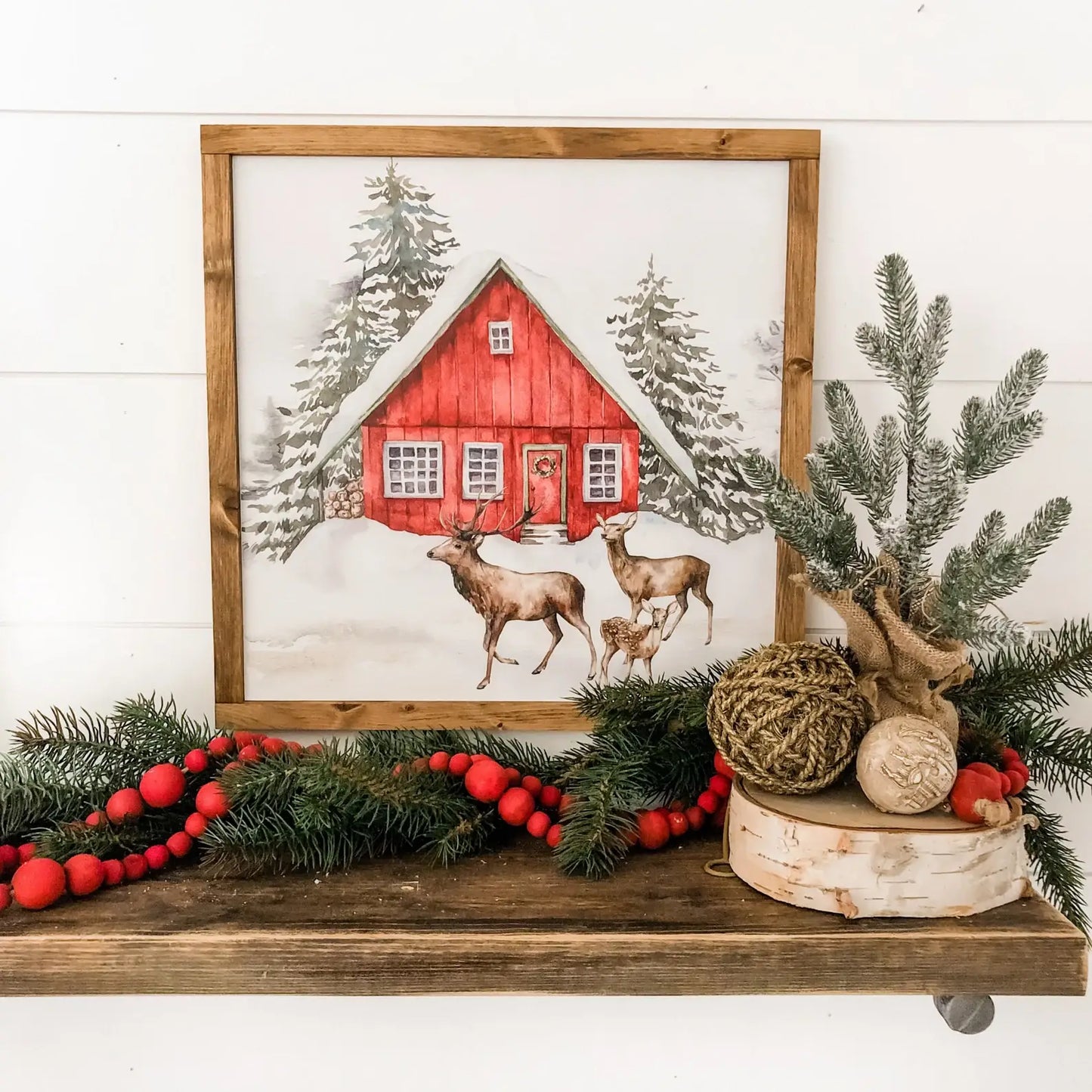 Red Barn Winter Scene Sign
