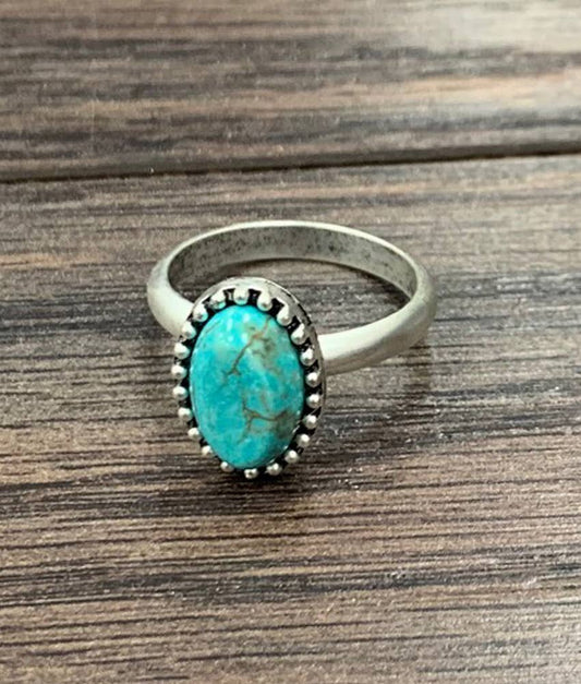 12mm Oval Turquoise Adjustable Ring