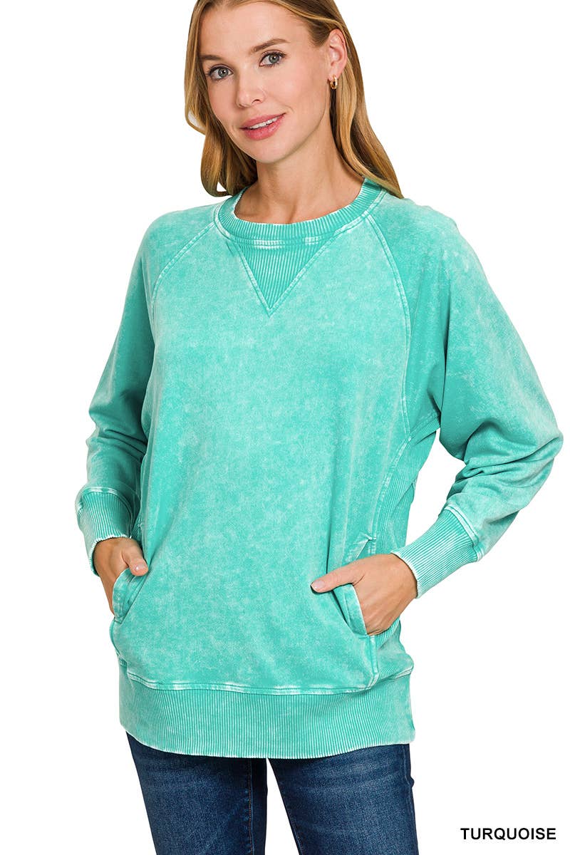 Acid Washed  Pullover With Pockets