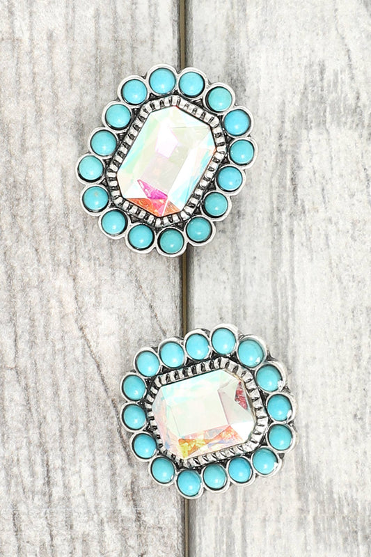Western Turquoise Octagon Earrings