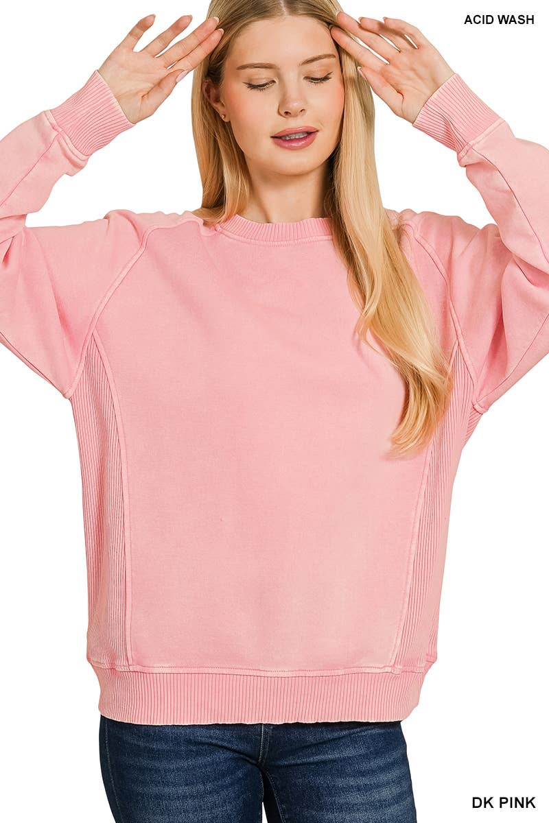 Acid Washed Fleece Side Rib Sweatshirts