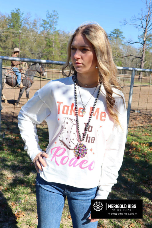 Take Me to the Rodeo Light Weight Sweatshirt- White