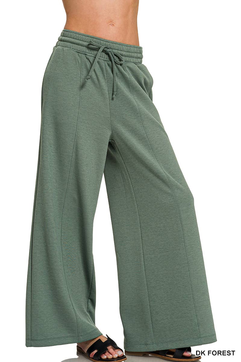 Scuba Drawstring Wide Leg Pants w/ Pockets
