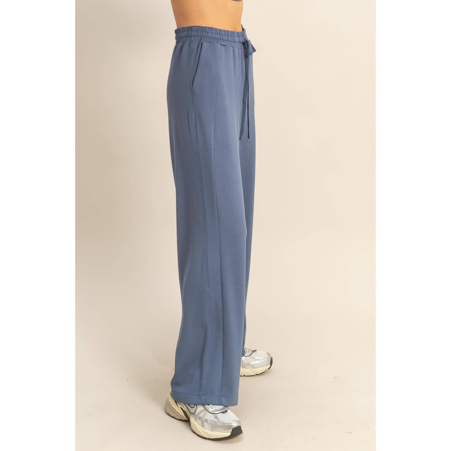 Scuba Knit High-Waist Wide-Leg Drawstring Sweatpants
