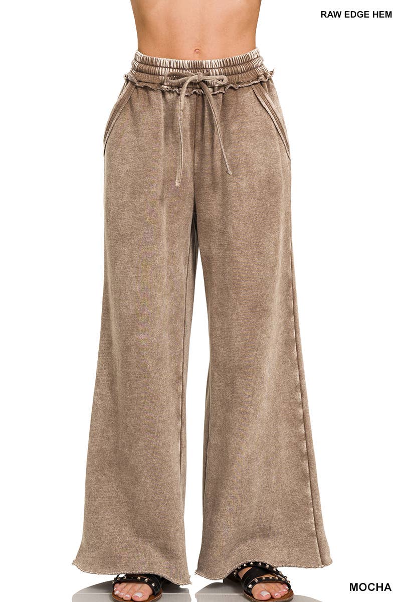 Acid Wash Fleece Sweatpants With Pockets
