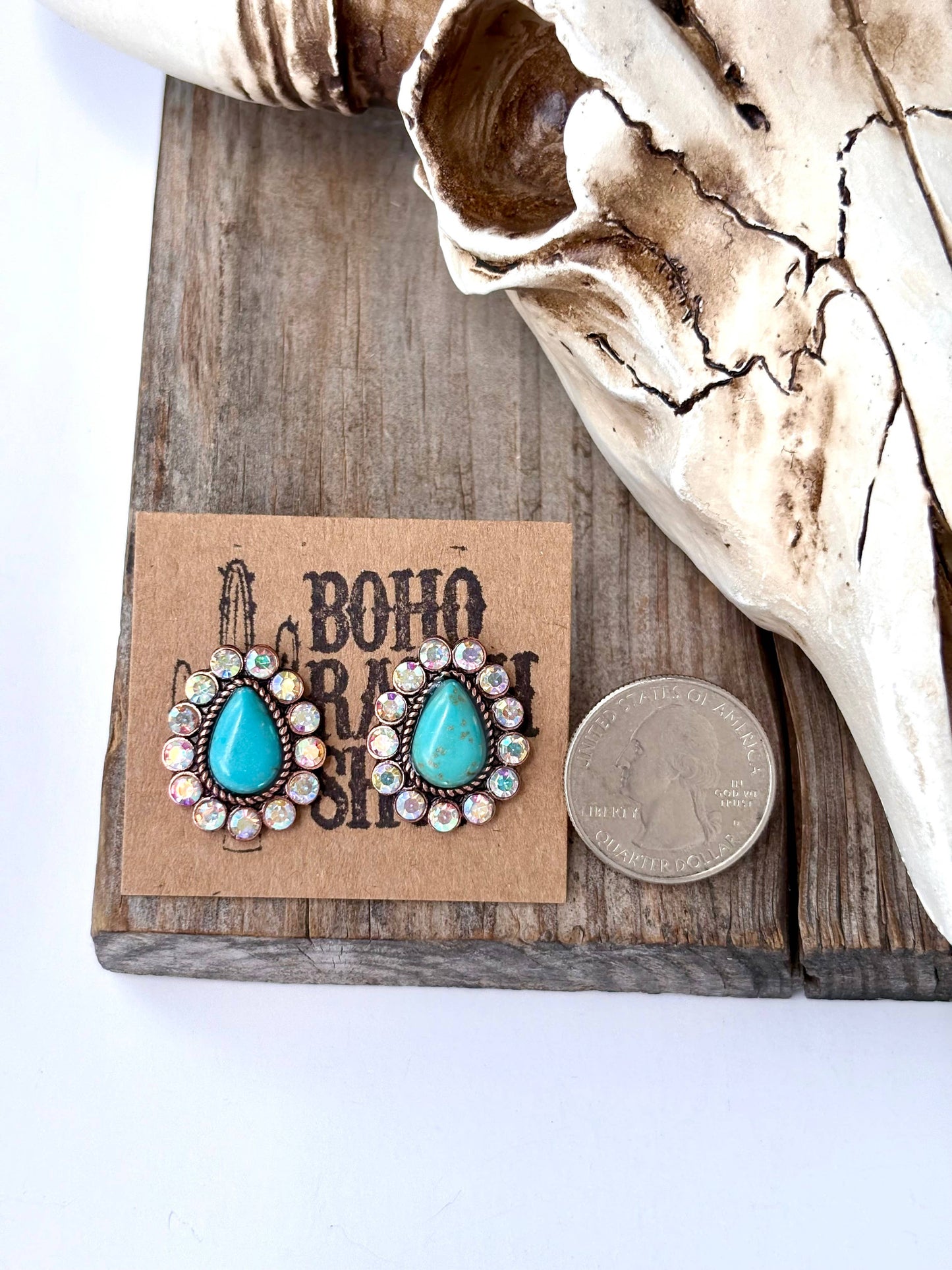 Western Turquoise Stone Teardrop Stud Earrings