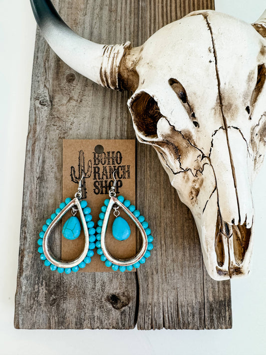 Western Turquoise Teardrop Dangle Earrings