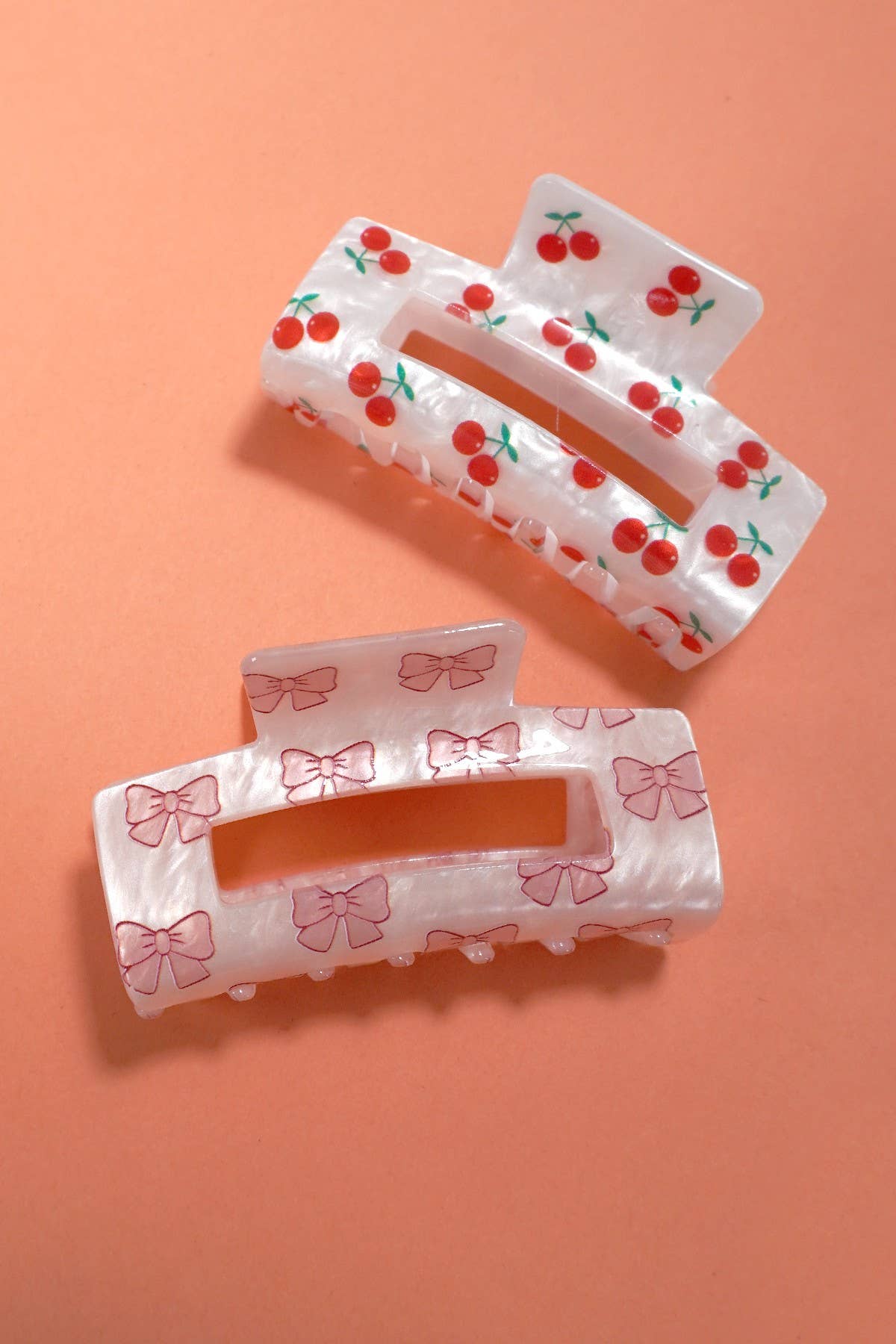 CHERRY BOW RECTANGLE HAIR CLAW CLIPS