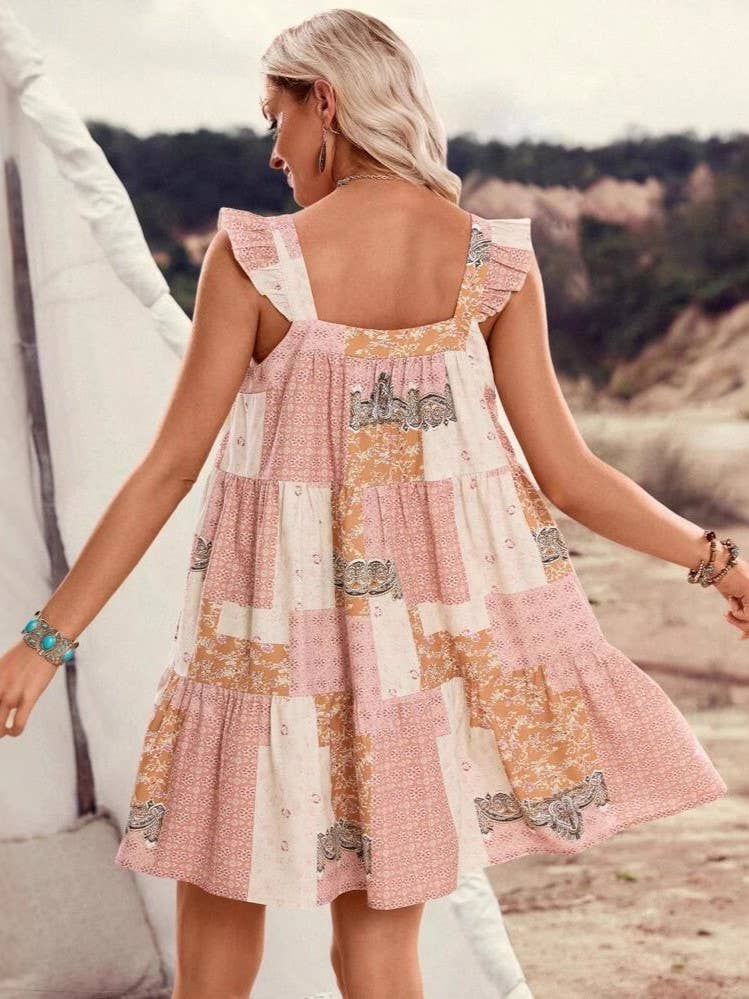 Western cowgirl Floral patchwork babydoll dress