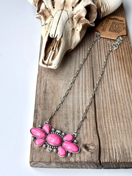 Western Squash Blossom Stone Pendant Necklace
